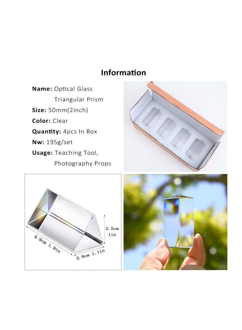 Y&D Clear Triangular Prism for Photo Rainbow Lights Crystal Optical Prisms Glass Refracted Light Spectrum Presents Gift, Can Be Used Experiments or Decoration, 50mm/2inch , 4Pcs  - Image 3