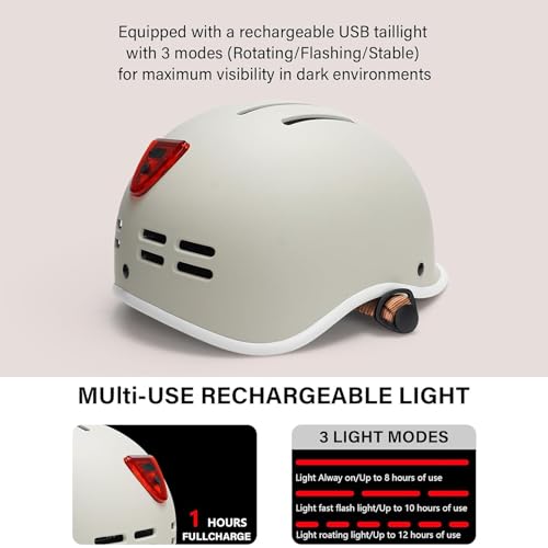Exclusky Bike Helmet for Adults,Adjustable Cycling Helmet for Men & Women Safety Certified Bicycle Helmet for Commuting, Road Biking, Skating with USB Rechargeable Rear Light - Image 2