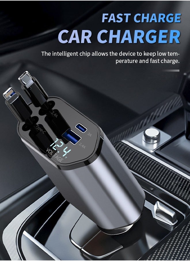 Generic - 4-in-1 Retractable Car Charger with Intelligent Fast Charging, supports 4 devices simultaneously, compatible with Mobile Phones/Earphones/Tablets - Image 1
