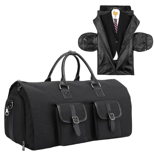 Handcuffs Convertible Garment Duffel Bag for Travel |Large Size Carry On Satchel for Men and Women - 2 in 1 Hanging Suitcase Suit Travel Bag (Black-1) - Image 2