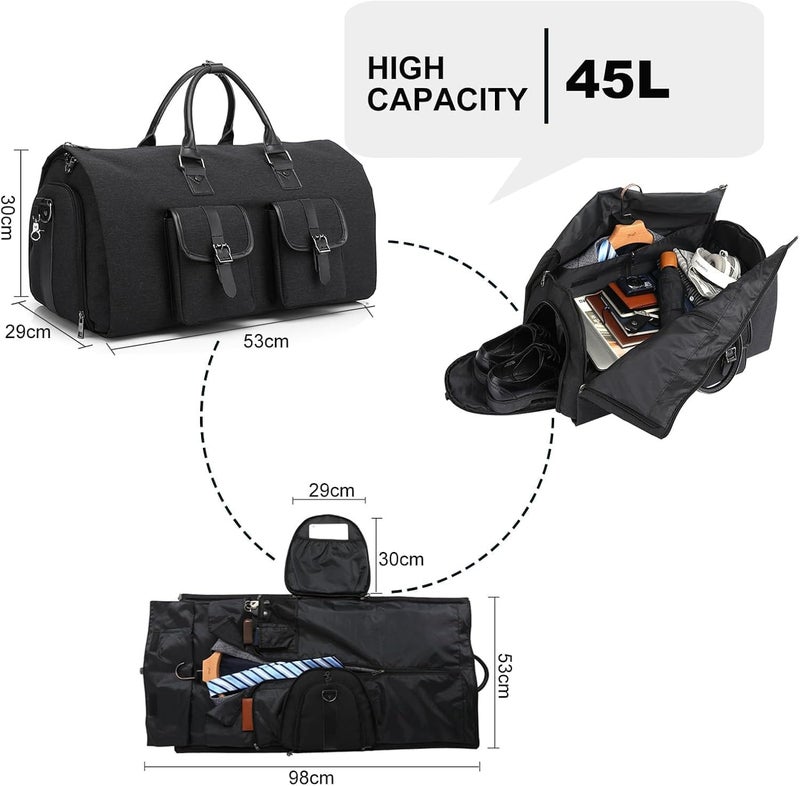 Handcuffs Convertible Garment Duffel Bag for Travel |Large Size Carry On Satchel for Men and Women - 2 in 1 Hanging Suitcase Suit Travel Bag (Black-1) - Image 3