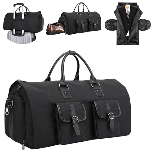 Handcuffs Convertible Garment Duffel Bag for Travel |Large Size Carry On Satchel for Men and Women - 2 in 1 Hanging Suitcase Suit Travel Bag (Black-1) - Image 1