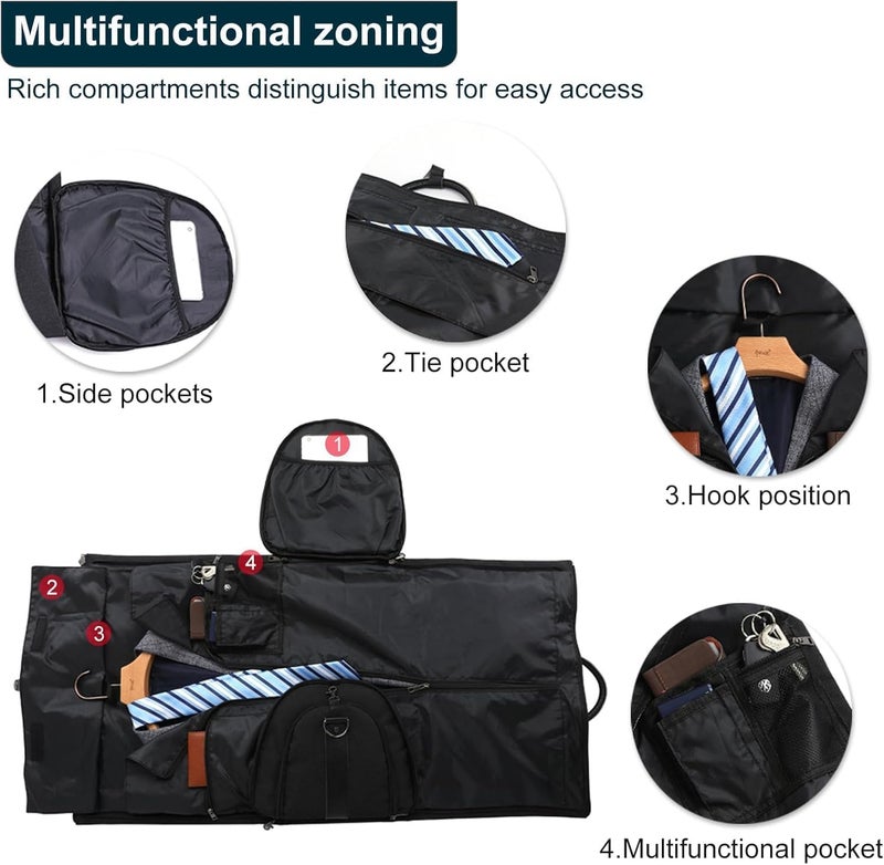 Handcuffs Convertible Garment Duffel Bag for Travel |Large Size Carry On Satchel for Men and Women - 2 in 1 Hanging Suitcase Suit Travel Bag (Black-1) - Image 4