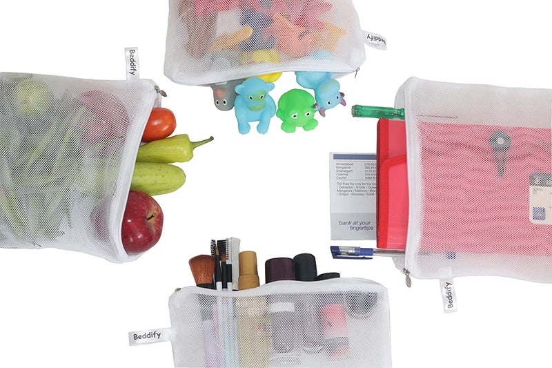 Beddify Set of 24 Reusable Fridge Storage Bags for Vegetables and Fruits with Zipper Dual Layer Mesh Net Multipurpose Multi-Size Kitchen Storage Bags Organizer (White) - Image 2