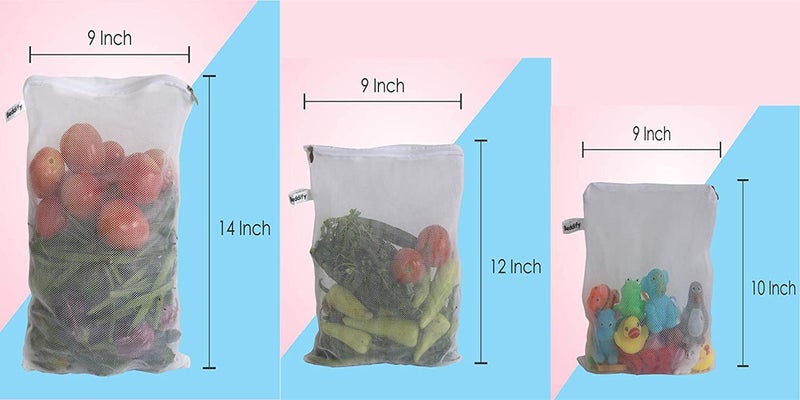 Beddify Set of 24 Reusable Fridge Storage Bags for Vegetables and Fruits with Zipper Dual Layer Mesh Net Multipurpose Multi-Size Kitchen Storage Bags Organizer (White) - Image 5