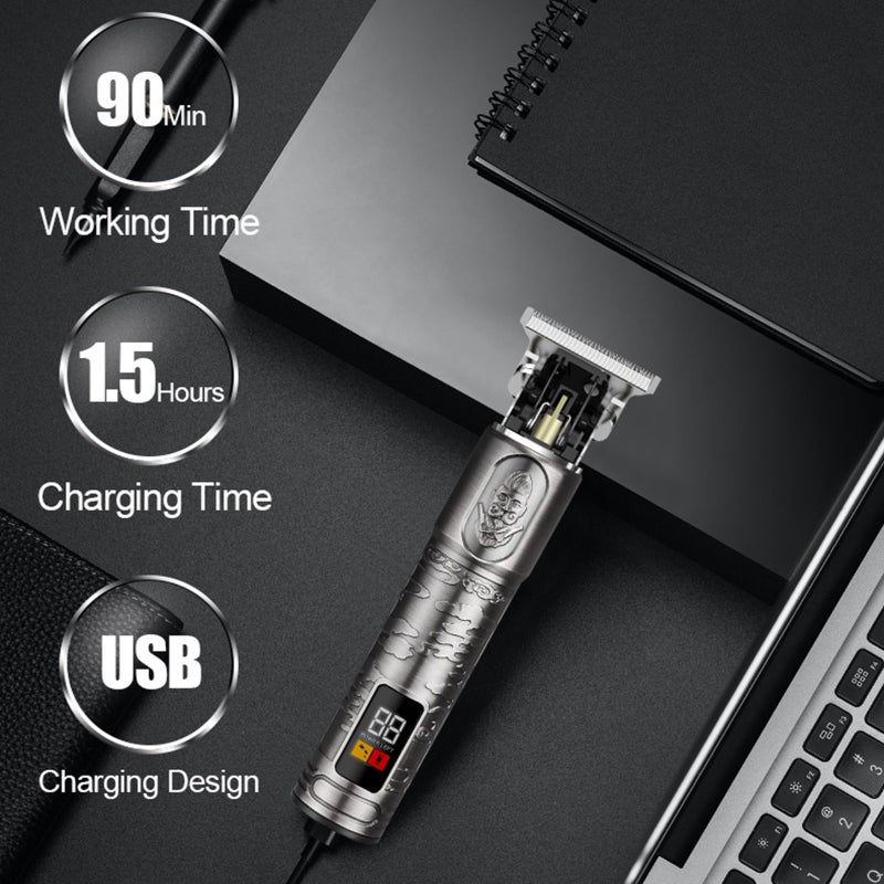 Electric Hair Clipper: 10W Powerful Motor, IPX4 Waterproof, USB Charging, Lightweight Ergonomic Design - LCD Power Display, Full Metal Grey Body Hair Trimmer for Home Barber Shop, Beginners, Professio - Image 3