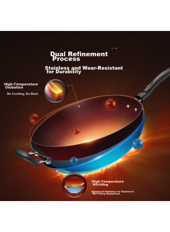Supor Wok, Iron Pan, Cast Iron Traditional Iron Pan, Household Use, Uncoated Stir-fry Pan, Compatible With Gas And Induction Cooktops, Fc34e21 - Image 1