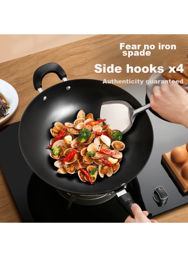 Supor Wok, Iron Pan, Cast Iron Traditional Iron Pan, Household Use, Uncoated Stir-fry Pan, Compatible With Gas And Induction Cooktops, Fc34e21 - Image 4