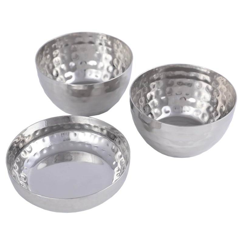 Ramson Maharaja Hammered Dinner Set Stainless Steel Thali 7pcs |1 Plate, 2 Vati, 1 Pudding Plate, 1 Glass, 2 Dinner Spoon - Image 4