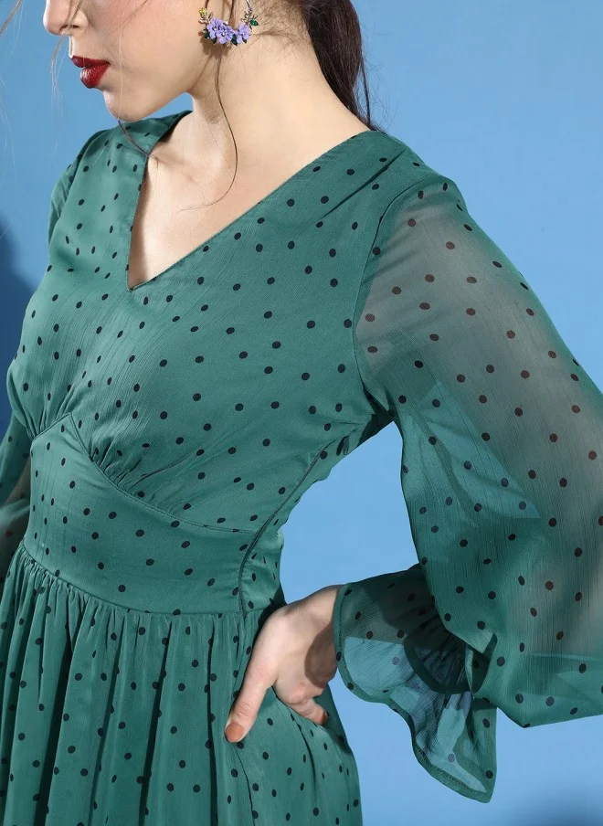 STREET 9  Gorgeous Green Polka-Dotted Dress for Women for Women | Best Price UAE