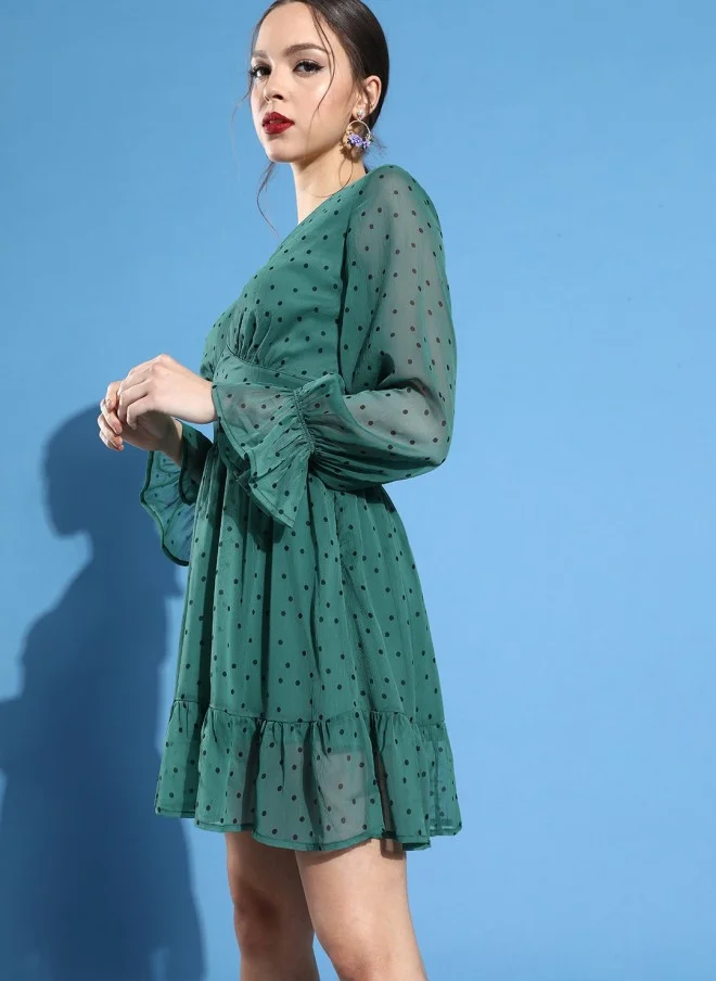 STREET 9 Gorgeous Green Polka-Dotted Dress for Women