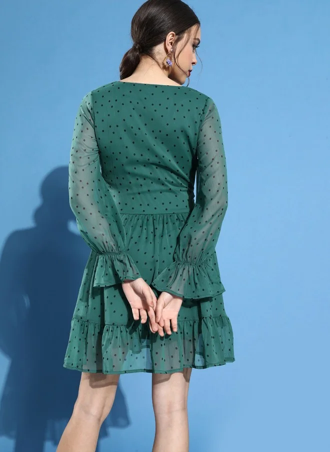 STREET 9  Gorgeous Green Polka-Dotted Dress for Women for Women | Best Price UAE