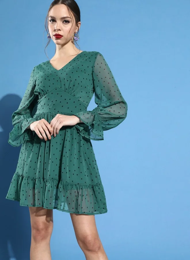 STREET 9  Gorgeous Green Polka-Dotted Dress for Women for Women | Best Price UAE