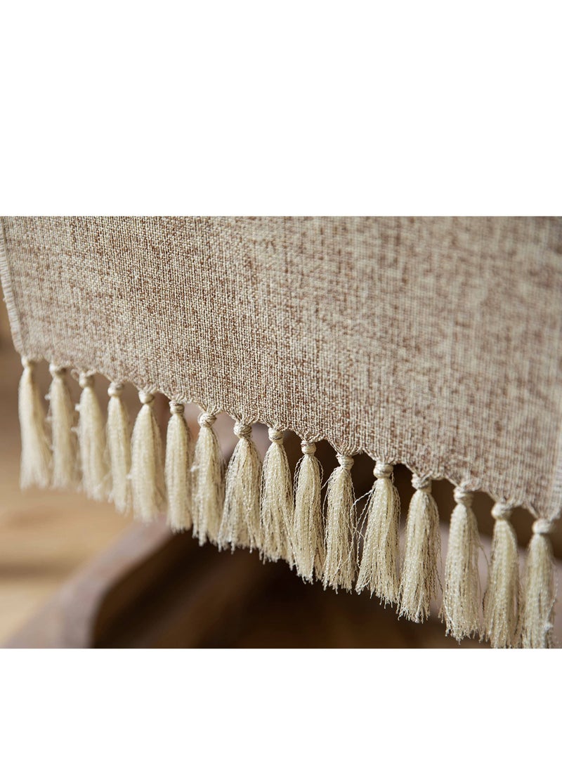 Arabest - Rustic Table Runner with Handmade Tassels, Brown Burlap Style Farmhouse Table Runners, Long Woven Dining Table Runner for Party Holiday Daily Use - Image 1
