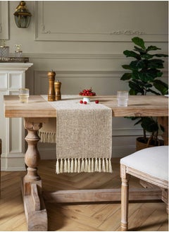 Arabest Rustic Table Runner with Handmade Tassels, Brown Burlap Style Farmhouse Table Runners, Long Woven Dining Table Runner for Party Holiday Daily Use  - Image 3