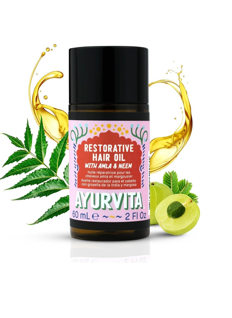 AYURVITA - Restorative Hair Oil - Amla for Strengthening & Neem for Preventing Dryness and Dandruff - For Dry, Damaged Hair Growth - For Men & Women - 2 fl oz - Image 1