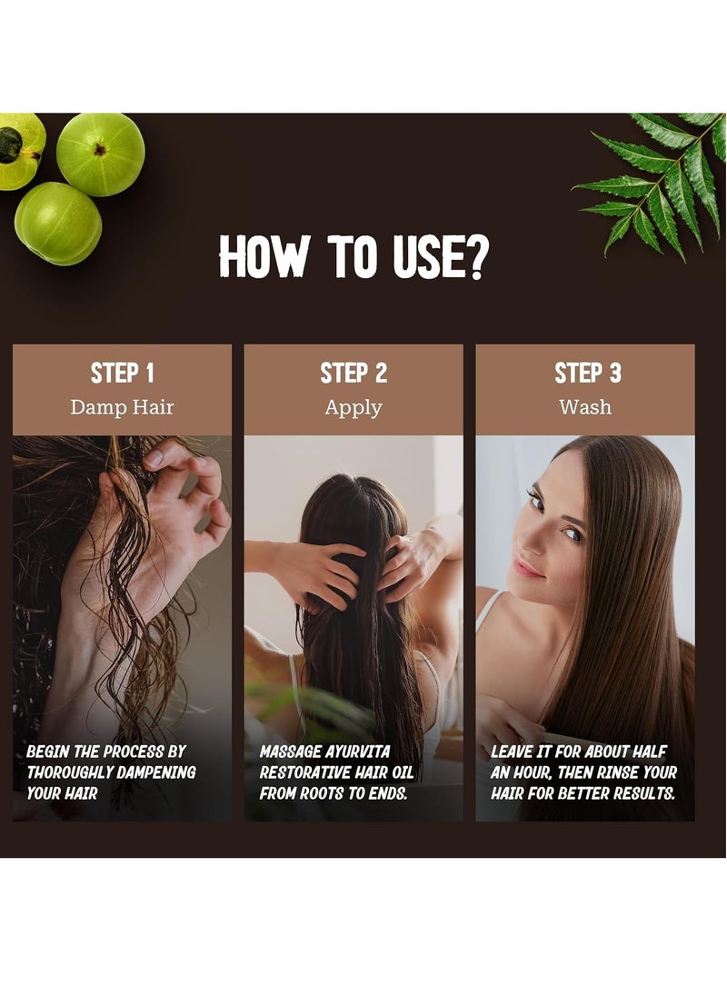 AYURVITA - Restorative Hair Oil - Amla for Strengthening & Neem for Preventing Dryness and Dandruff - For Dry, Damaged Hair Growth - For Men & Women - 2 fl oz - Image 1
