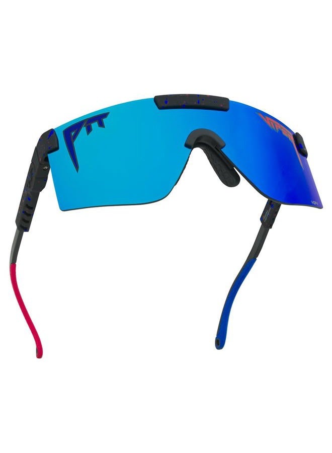 Pit Viper Sunglasses I The Original 2.0 I Wide Fit I HDPV Polarized Lens, Indestructible Frame I Turbo Adjustable for Perfect Fit I Micro Fiber Bag & Retainer Straps I Blue Lens, Red Frame - Image 1