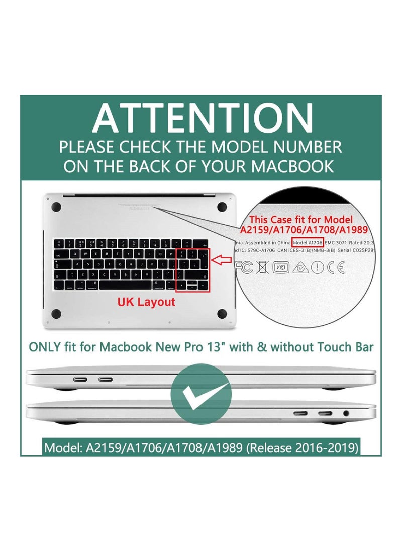 Protective Hard Shell Case UK Layout French Keypad Cover Compatible for MacBook New Pro 13-Inch Model A1706 A1708 A2159 A1989 with touch bar and Touch ID Release 2016 to 2019 Mint Green