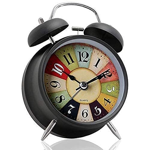 Kadio Vintage Alarm Clock Twin Bell with Night Backlight Function and Silent Motion Metal Frame High Volume Bedside Luminous Alarm for Students BedroomOffice Black - Image 1