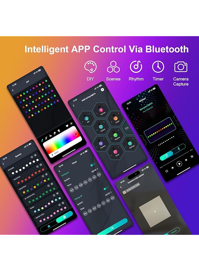 erorex Outdoor String Lights 5M Patio Lights With Dimmable 25 Globe Rgb Led Bulbs Usb Color Changing Hanging Lights With Smart App And Remote Control For Backyard Party Decor - Image 3