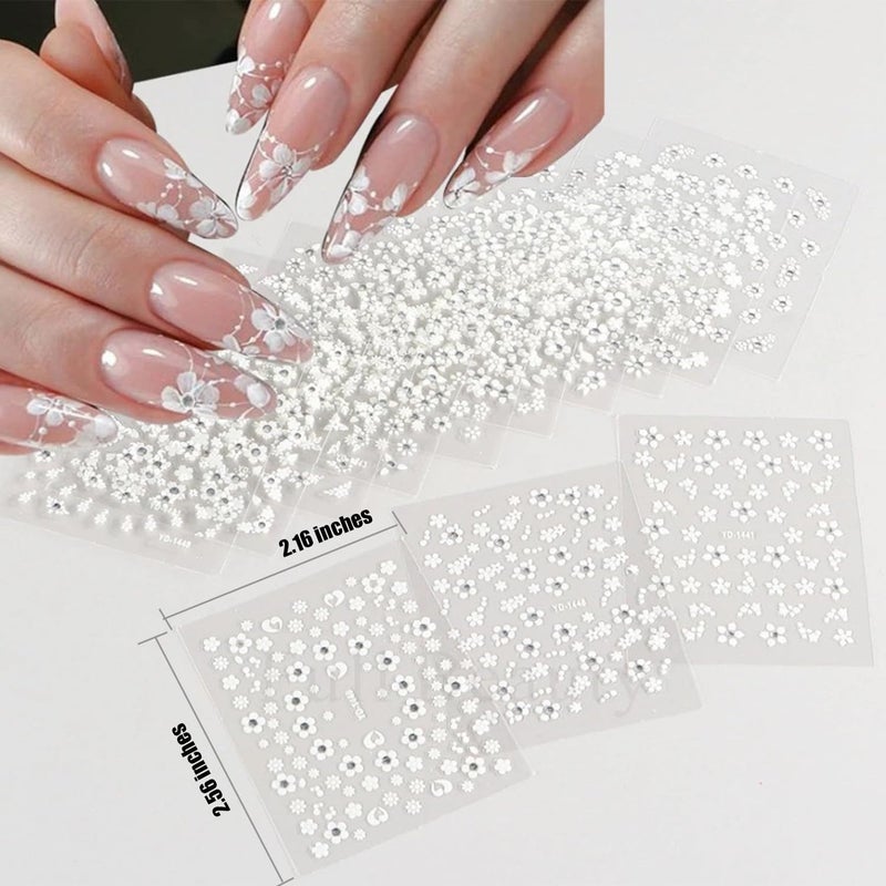 Zoance 102 Sheets Nail Art Stickers & Storage Book,5200 Pieces 3D Self-Adhesive White Floral Nail Stickers with Rhinestones Designs,Multicolor Laser Gold Nail Decals for Women DIY Manicure Decorations - Image 4