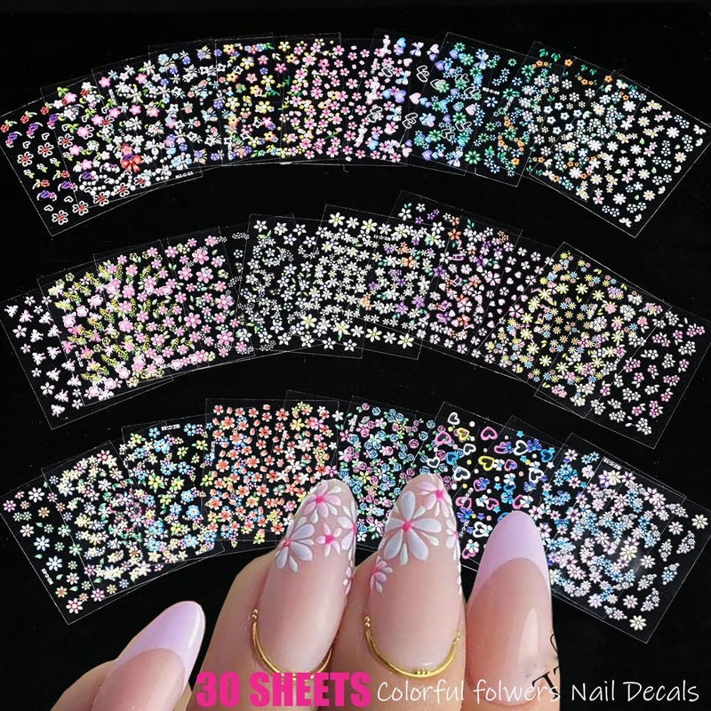 Zoance 102 Sheets Nail Art Stickers & Storage Book,5200 Pieces 3D Self-Adhesive White Floral Nail Stickers with Rhinestones Designs,Multicolor Laser Gold Nail Decals for Women DIY Manicure Decorations - Image 5