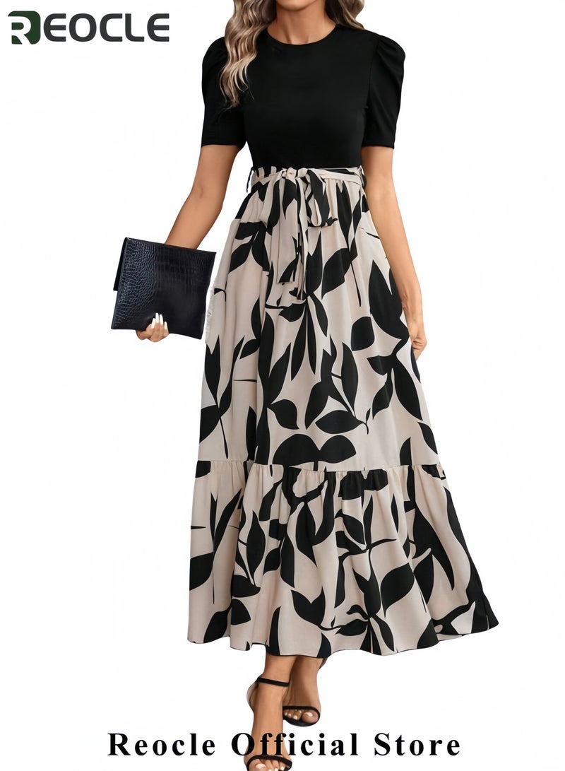 REOCLE Summer Dresses for Women Empire Waist Wrap Floral Print High Waist Fashion Elegant Tea Party Dresses - Image 2