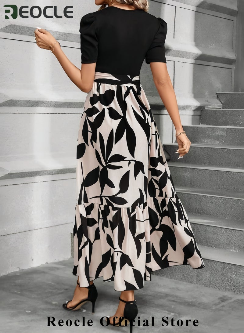 REOCLE Summer Dresses for Women Empire Waist Wrap Floral Print High Waist Fashion Elegant Tea Party Dresses - Image 3