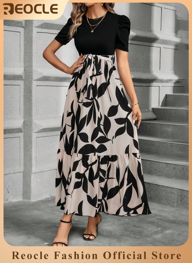 REOCLE Summer Dresses for Women Empire Waist Wrap Floral Print High Waist Fashion Elegant Tea Party Dresses - Image 1