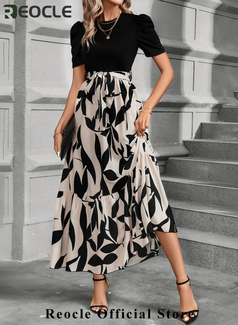 REOCLE Summer Dresses for Women Empire Waist Wrap Floral Print High Waist Fashion Elegant Tea Party Dresses - Image 4