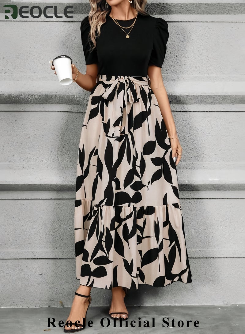 REOCLE Summer Dresses for Women Empire Waist Wrap Floral Print High Waist Fashion Elegant Tea Party Dresses - Image 5