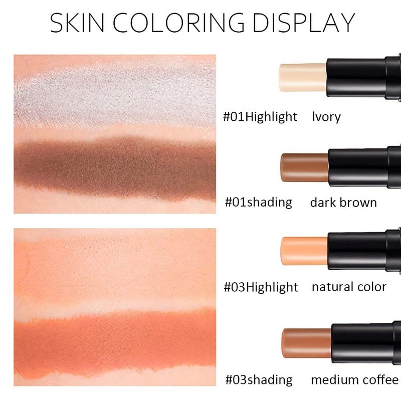 evpct 4 Colors Contour Stick Makeup Set, Cream Concealer Stick Contouring Palette Makeup Kit for Beginners, Nose Bronzer Sticks, Liquid Face Highlighter Make up contorno maquillaje, 01+03 - Image 4