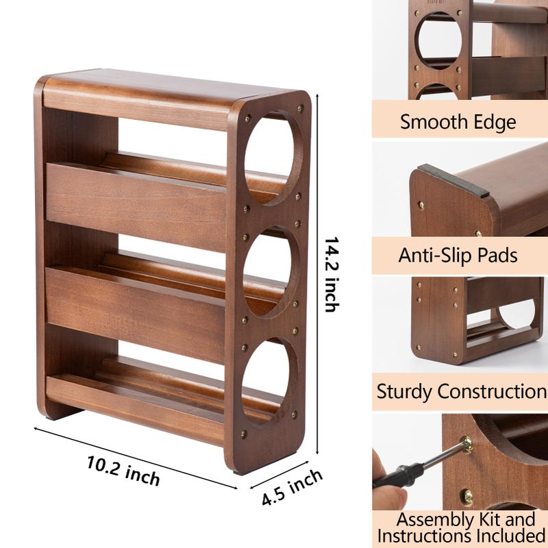 Satu Brown Wine Rack Countertop Pine Wood Wine Bottle Holder, 3 Bottles Wine Rack for Inside Cabinet, Pantry, Kitchen Bar, Wine Holder Shelf Vertical Wine Storage Perfect for Home Decor Housewarming Gifts - Image 3