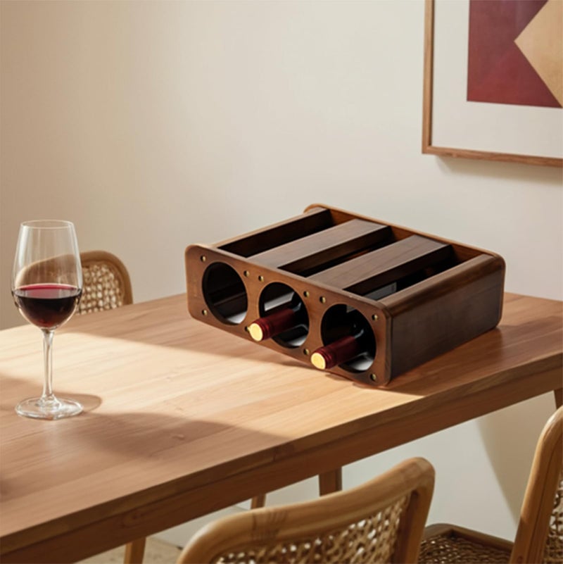 Satu Brown Wine Rack Countertop Pine Wood Wine Bottle Holder, 3 Bottles Wine Rack for Inside Cabinet, Pantry, Kitchen Bar, Wine Holder Shelf Vertical Wine Storage Perfect for Home Decor Housewarming Gifts - Image 4