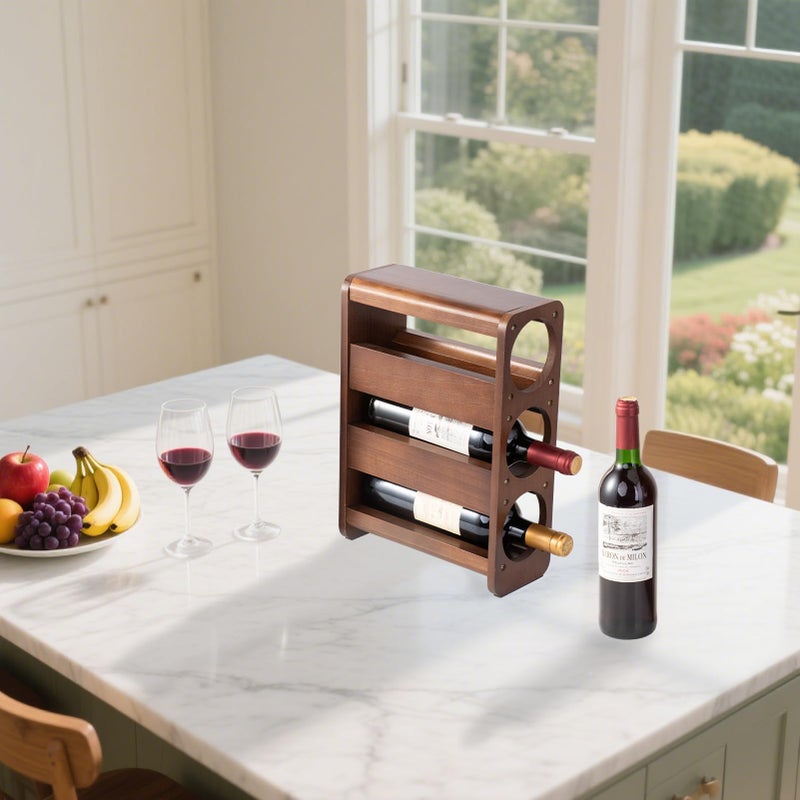 Satu Brown Wine Rack Countertop Pine Wood Wine Bottle Holder, 3 Bottles Wine Rack for Inside Cabinet, Pantry, Kitchen Bar, Wine Holder Shelf Vertical Wine Storage Perfect for Home Decor Housewarming Gifts - Image 5