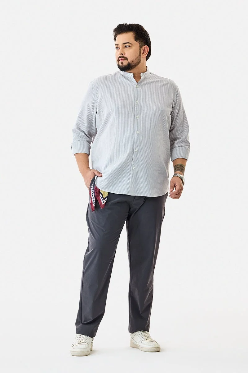 SNITCH Linen Blend Stripes Plus Size Mandarin Shirt