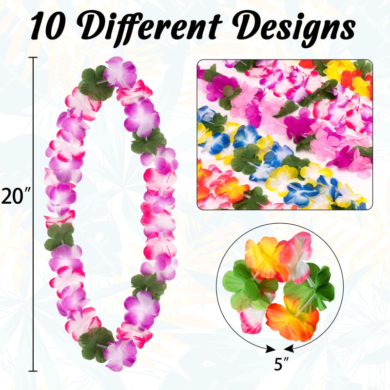 Moon Boat 60 Pieces Hawaiian Luau Leis - Tropical Tiki Hibiscus Flowers for Summer Pool Party Favors Supplies Decorations - 10 Styles - Image 4