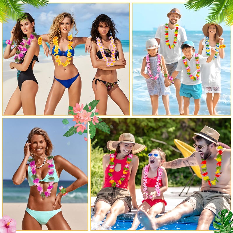 Moon Boat 60 Pieces Hawaiian Luau Leis - Tropical Tiki Hibiscus Flowers for Summer Pool Party Favors Supplies Decorations - 10 Styles - Image 2