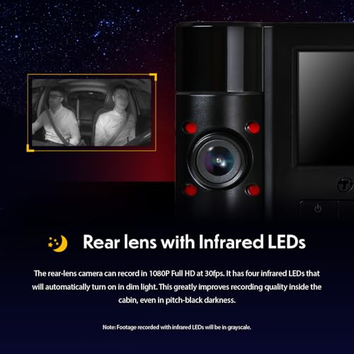Transcend DrivePro Dash Cam Front and Rear, 2K QHD 1440P+1080P Full HD Car Cam/140°Wide-Angle/180°Rotatable Rear Lens/Night Vision Loop Recording/Head-Up Display/Wi-Fi/GPS GLONASS/ADAS/Support 1TB Max - Image 3