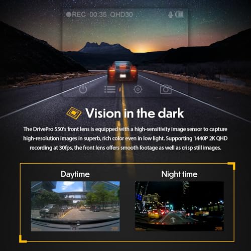Transcend DrivePro Dash Cam Front and Rear, 2K QHD 1440P+1080P Full HD Car Cam/140°Wide-Angle/180°Rotatable Rear Lens/Night Vision Loop Recording/Head-Up Display/Wi-Fi/GPS GLONASS/ADAS/Support 1TB Max - Image 2