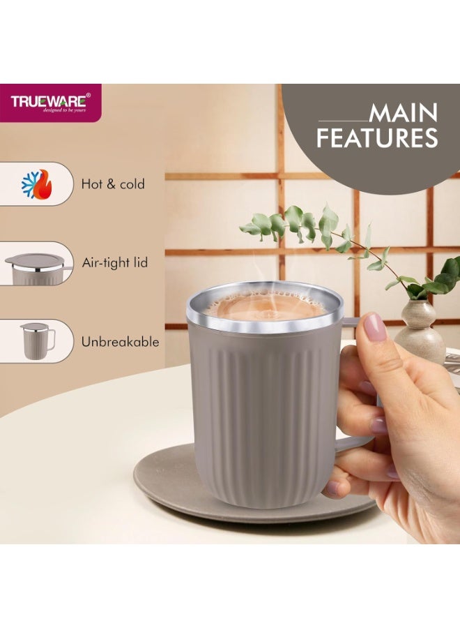 Trueware أكواب ترووير فروست غير قابلة للكسر، سعة 400 مل × 2 مع غطاء، مصنوعة من الفولاذ المقاوم للصدأ والبلاستيك، أكواب سفر بغطاء للشاي والقهوة والحليب - Image 3