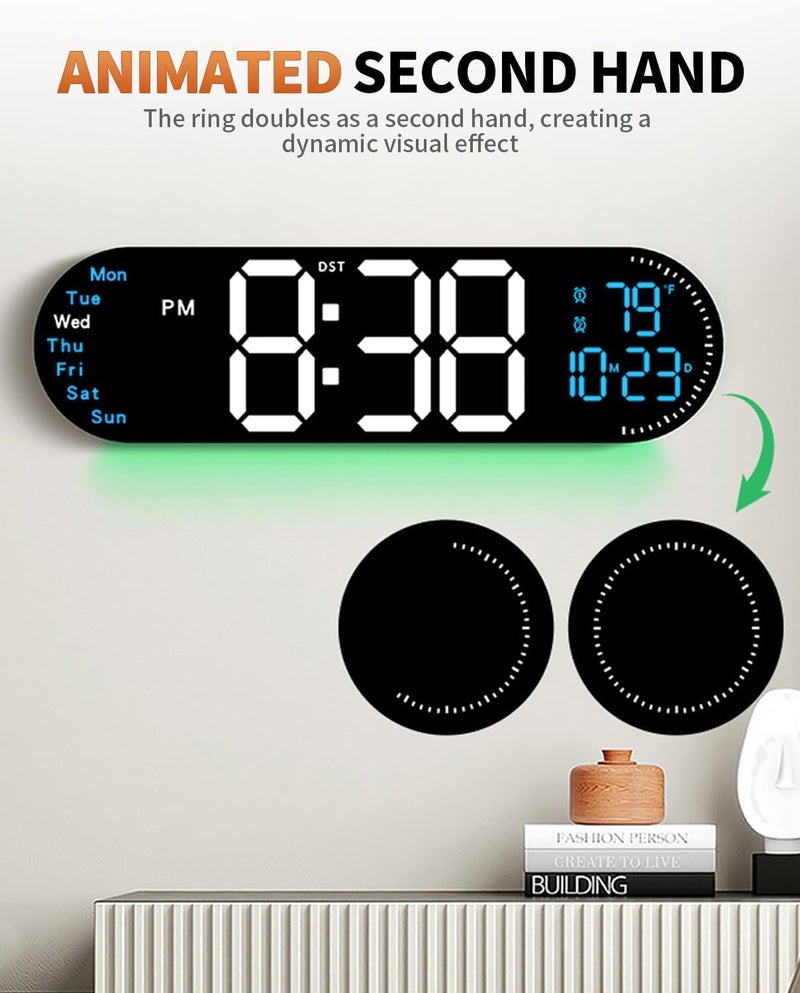 Large LED Digital Wall Clock with Clear Screen with Remote Control – Time, Date & Temperature Display – Multicolor Night Light – Dual Alarm – Auto & Manual Brightness – USB Powered - Image 5