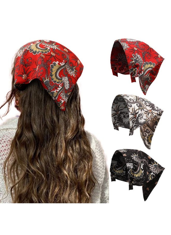 HAIMEIKANG Floral Hair Scarf Headbands For Women Boho Hair Bandanas Scarf For Women Triangle Head Kerchief Solid Color Hair Bands Vintage Head Scarf(Black+White+Red)  - Image 1