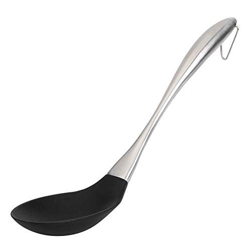 P-Plus International Kitchen Silicone Ladle Spoon,Cooking Utensils Silicone Soup Ladle with Heat Resistant Silicone Covering Head and Stay-Cool Stainless Steel Handle Black Pack of 1 - Image 1
