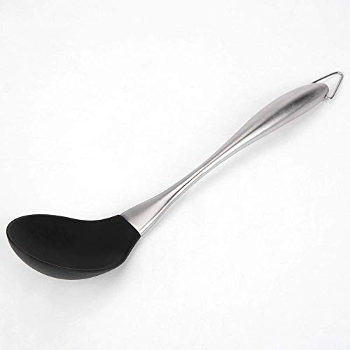 P-Plus International Kitchen Silicone Ladle Spoon,Cooking Utensils Silicone Soup Ladle with Heat Resistant Silicone Covering Head and Stay-Cool Stainless Steel Handle Black Pack of 1 - Image 5