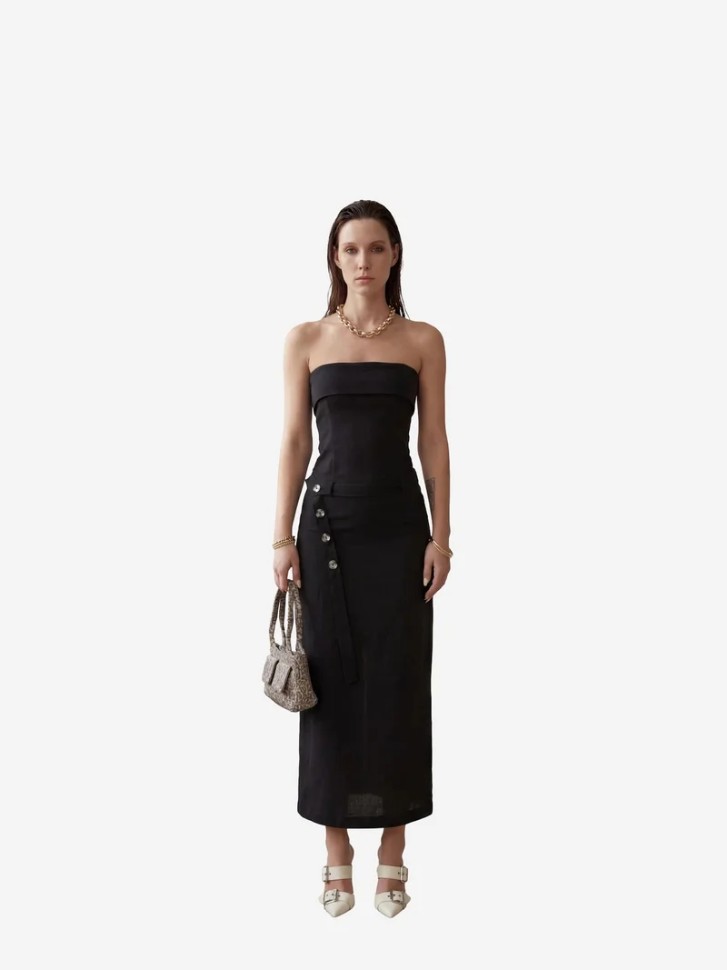 MY FASHION Strapless Maxi Dress with Belt