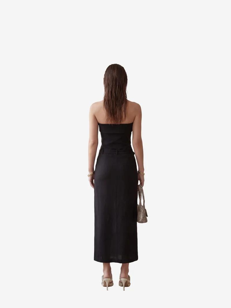 MY FASHION Black MY FASHION Strapless Maxi Dress with Belt for Women | Best Price UAE