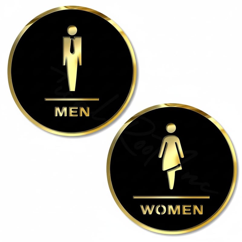 BerryBox Premium Men & Women washroom Office Door Signage Black Gold Self-Adhesive Sign for Business Stores Cafes Shops Hospital School Office Hotel Restaurant. - Image 1
