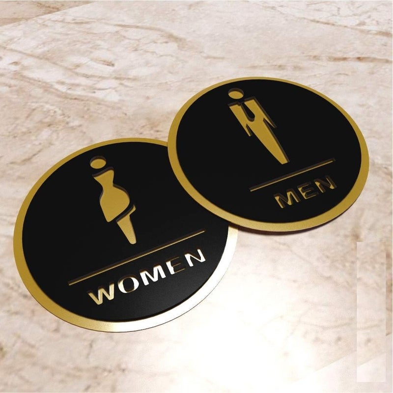 BerryBox Premium Men & Women washroom Office Door Signage Black Gold Self-Adhesive Sign for Business Stores Cafes Shops Hospital School Office Hotel Restaurant. - Image 4